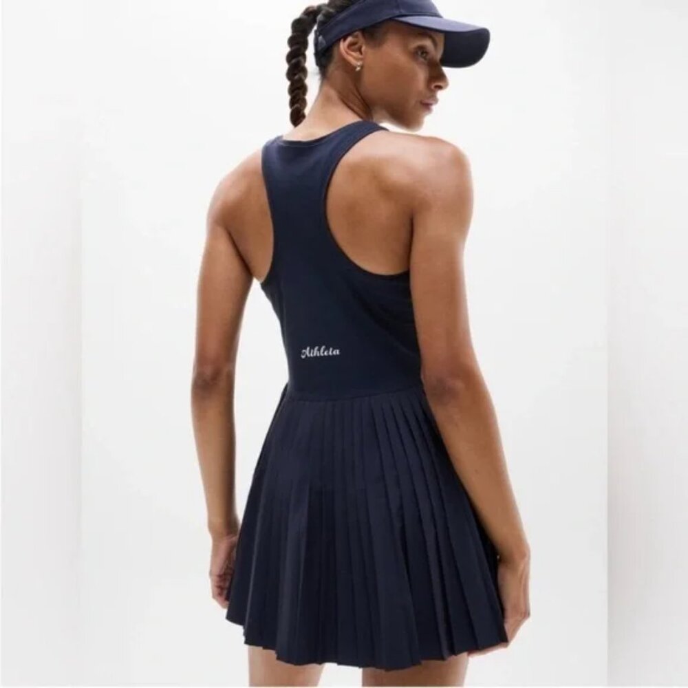 Athleta Match Point Pleated Dress Navy Blue Size Small